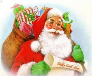 Puzzle Άγιος Βασίλης με ένα σακί από τα δώρα Χριστουγέννων και έτοιμος να παραδώσει